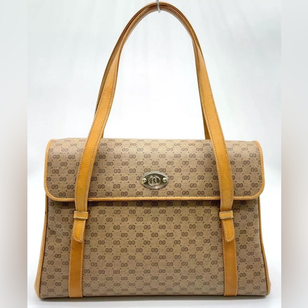 Authentic Gucci GG Micro PVC Leather Business Handbag With Charm